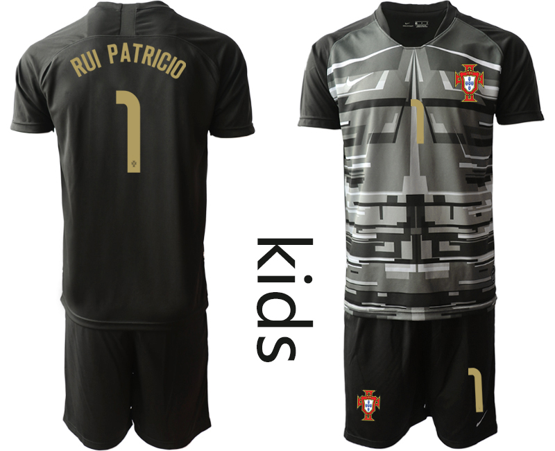 Youth 2021 European Cup Portugal black goalkeeper #1 Soccer Jersey->portugal jersey->Soccer Country Jersey